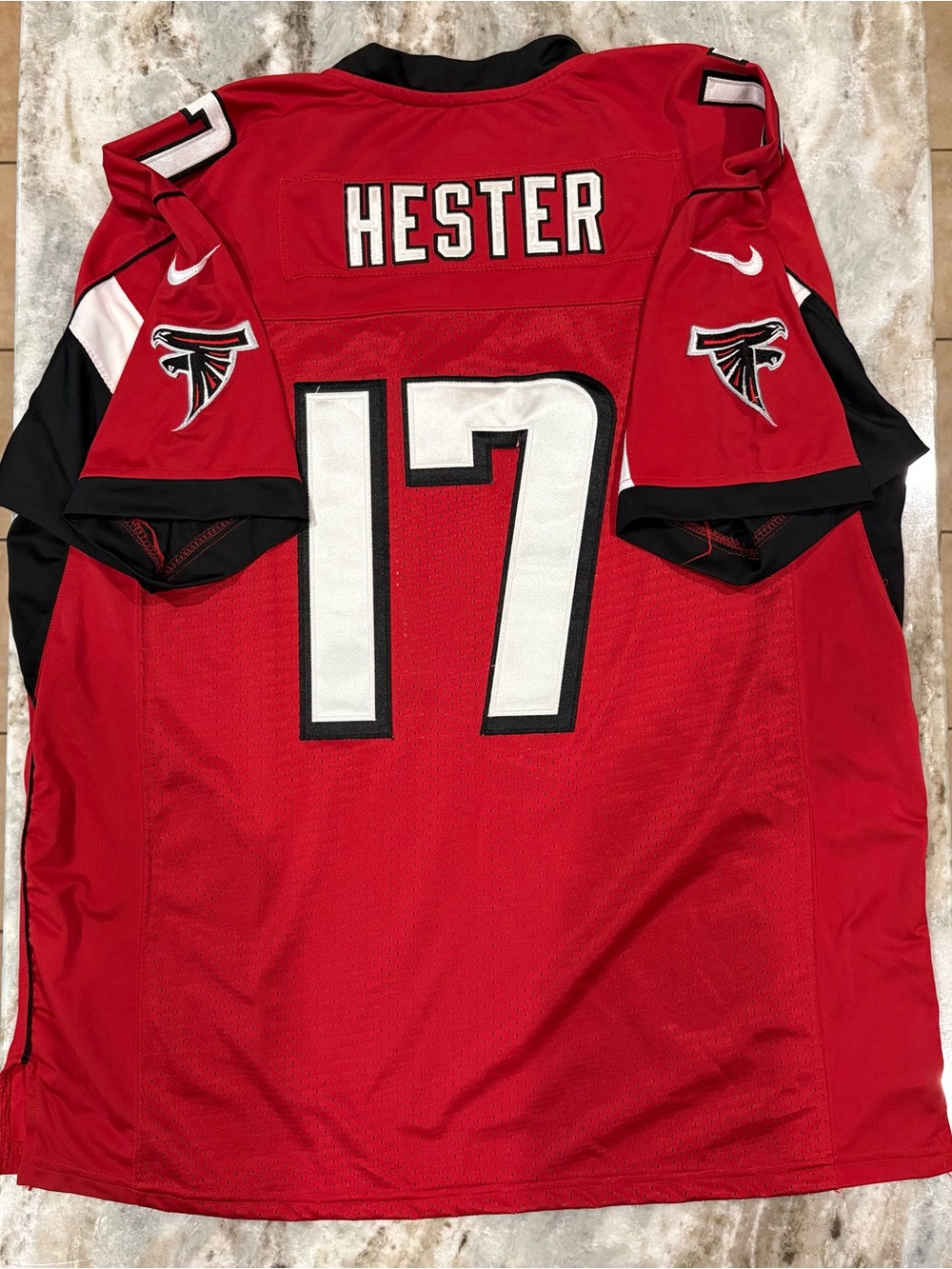 Nike Stitched Red Atlanta Falcons #17 Hester Jersey with Black & White Accents